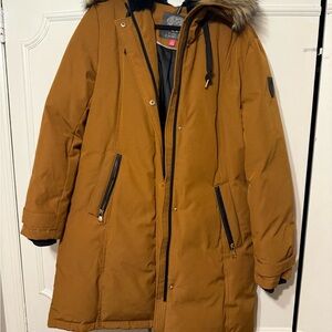 Vince Camuto Brown Hooded Parka with Fur Trim; like new